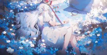 Slumber Among Blue Blossoms wallpaper