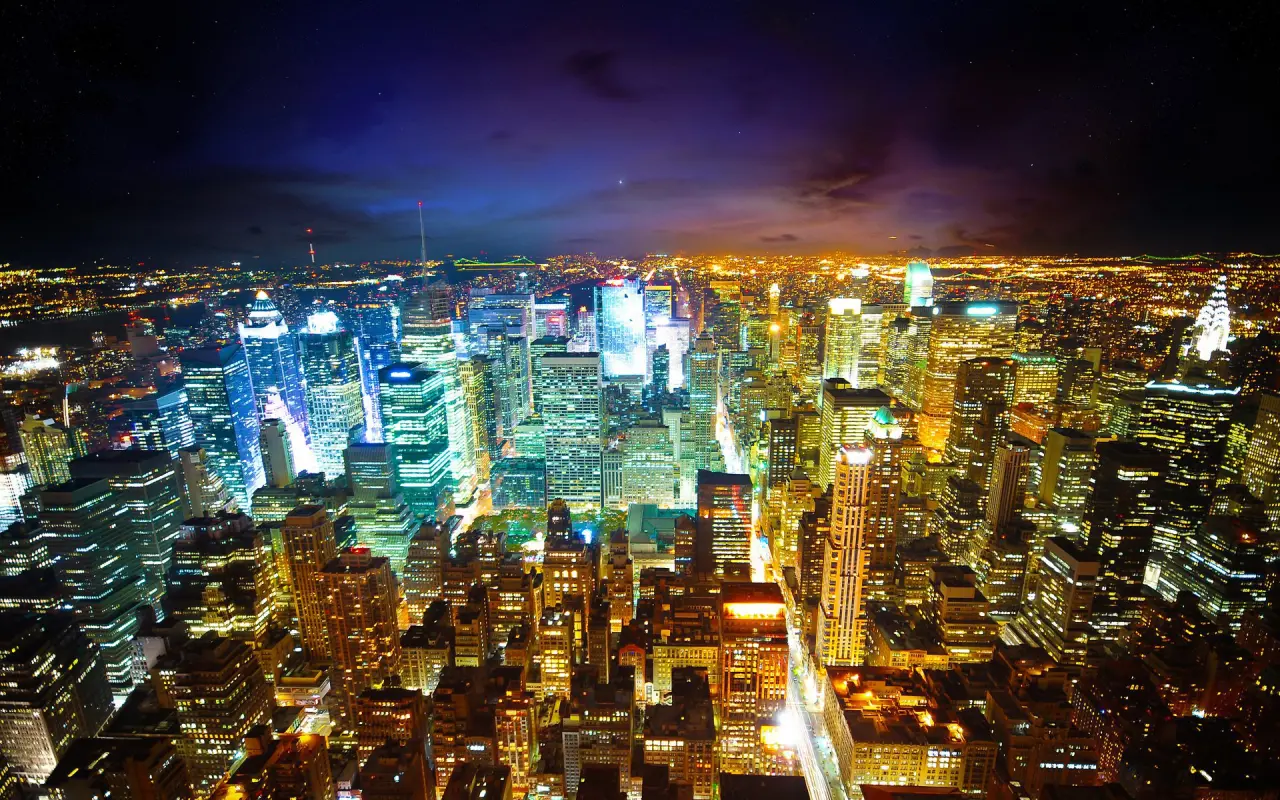 Neon Metropolis Skyline Night – black and brown desktop wallpaper, 1920×1200