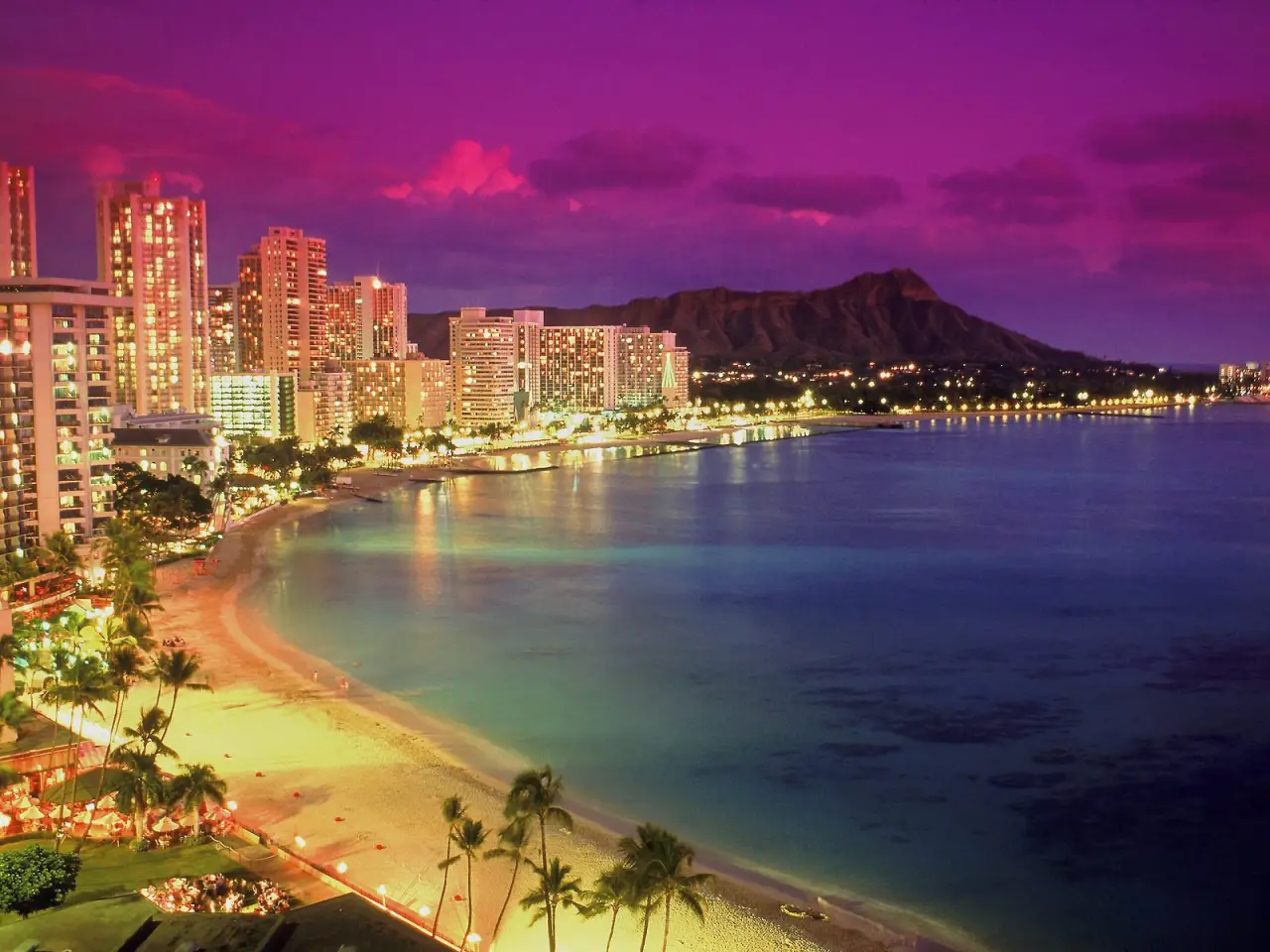 Neon Sunset Over Honolulu – purple and brown desktop wallpaper, 1600×1200