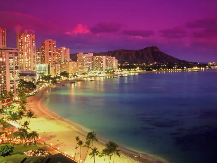 Neon Sunset Over Honolulu as a phone lock screen