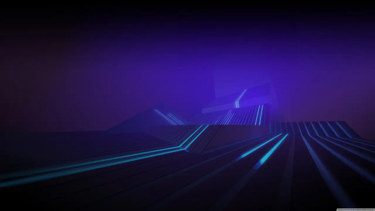 Neon Digital Landscape – black and blue desktop wallpaper, 3840×2160