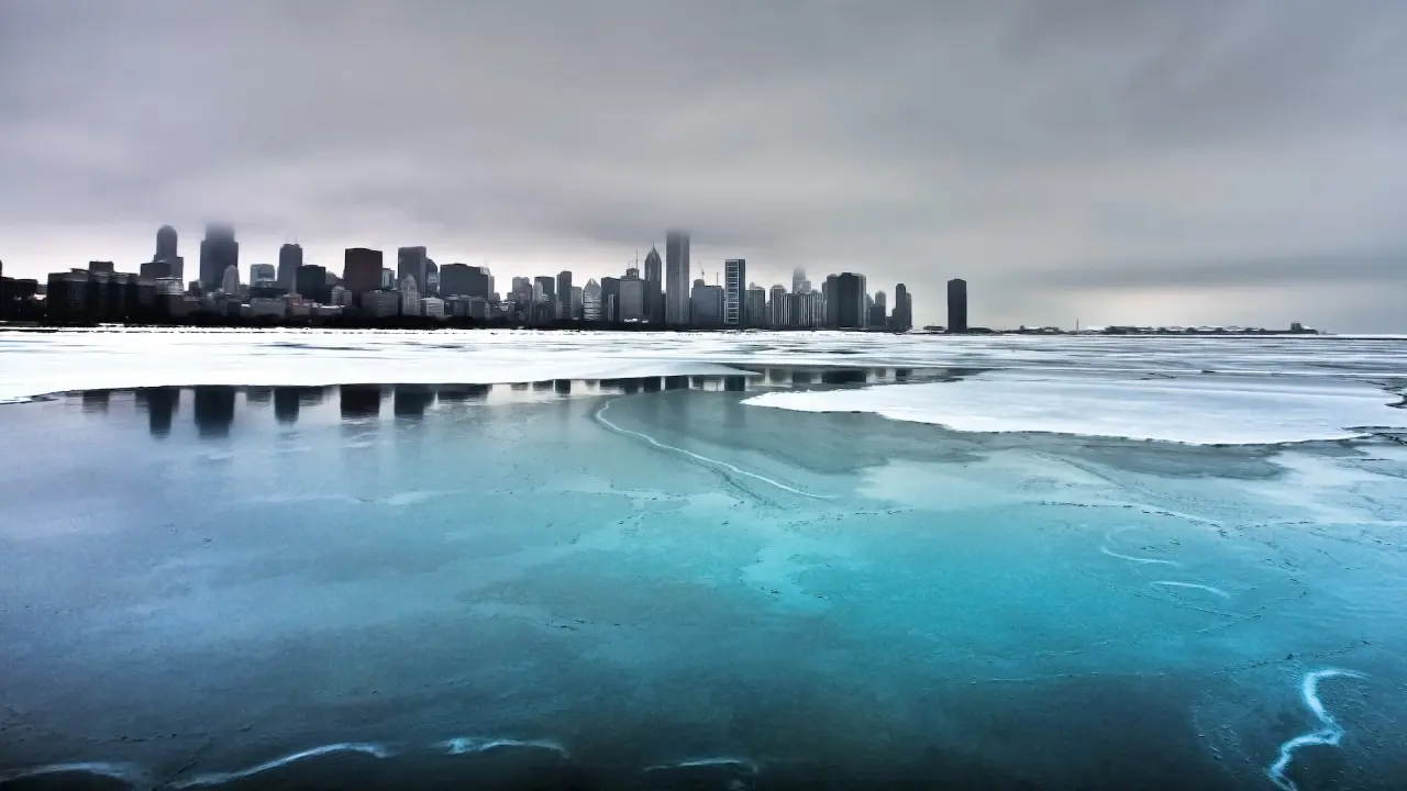 Frozen Urban Horizon – blue and grey desktop wallpaper, 1920×1080