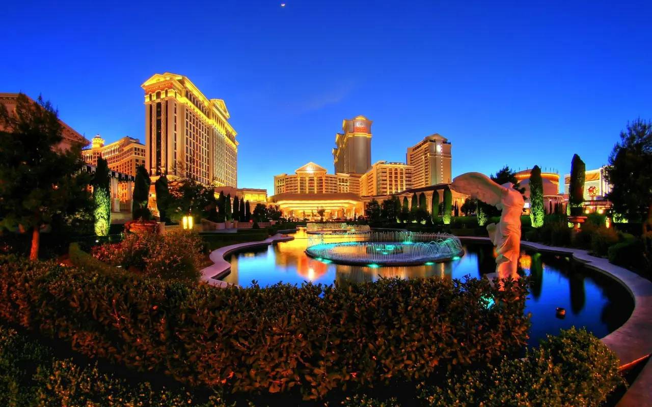 Evening Lights at Caesars Palace – black and blue desktop wallpaper, 1920×1200