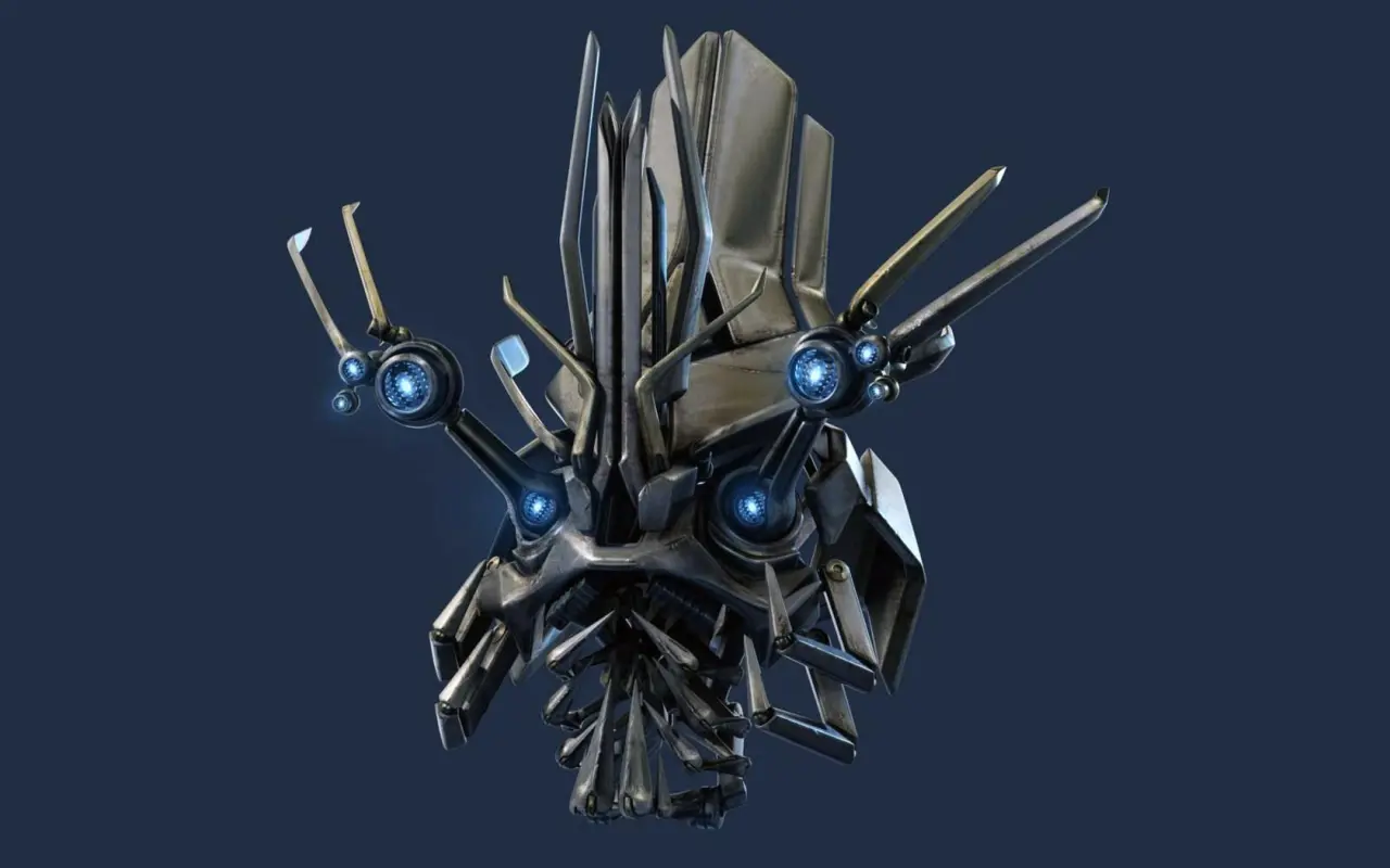Mechanical Alien Helmet – blue and grey desktop wallpaper, 1680×1050