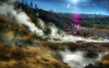 Steaming Geothermal Valley Landscape wallpaper