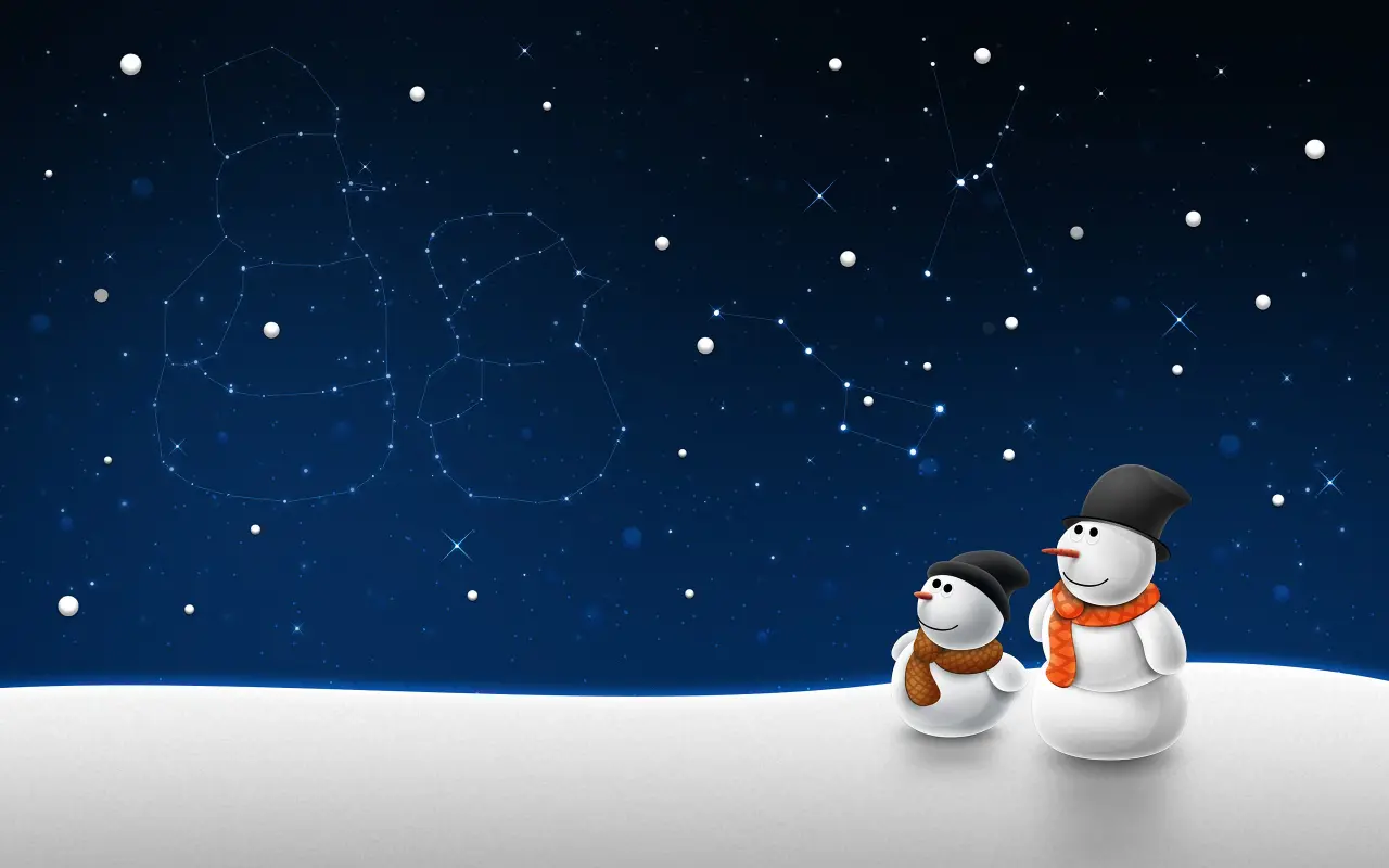 Winter Stargazing Snowmen – blue and black desktop wallpaper, 2560×1600