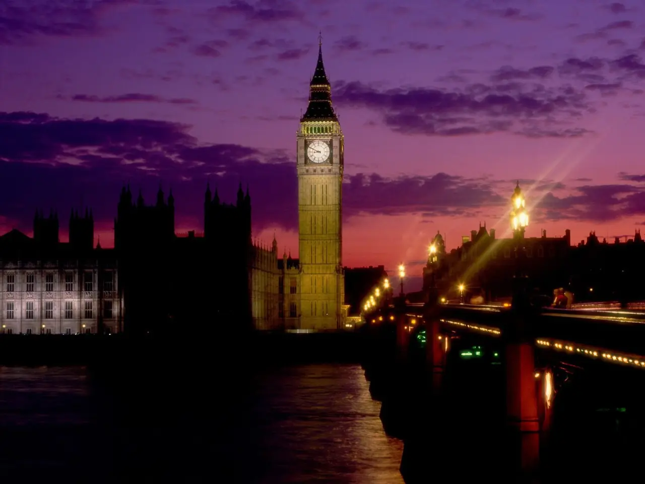 Twilight Over London – black and purple desktop wallpaper, 1600×1200