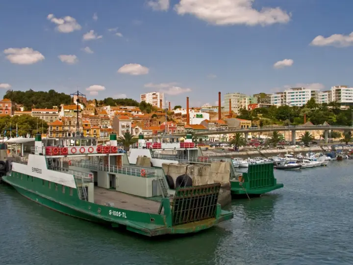 Green Ferries Docked In Harbor as a phone lock screen