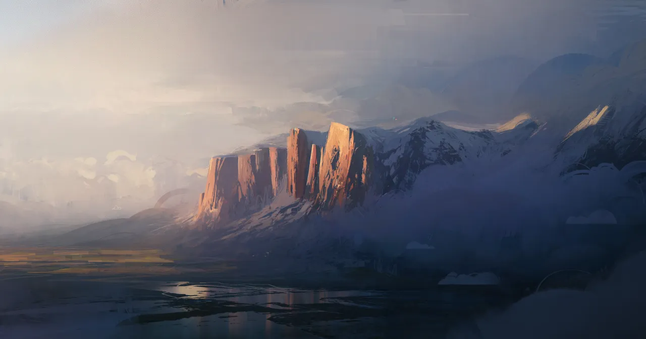 Sunlit Mountain Peaks – blue and orange desktop wallpaper, 3738×1965