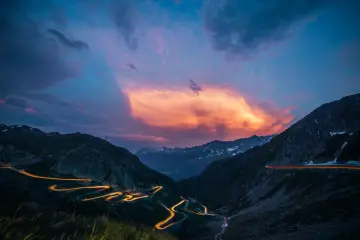 Winding Mountain Pass at Dusk wallpaper