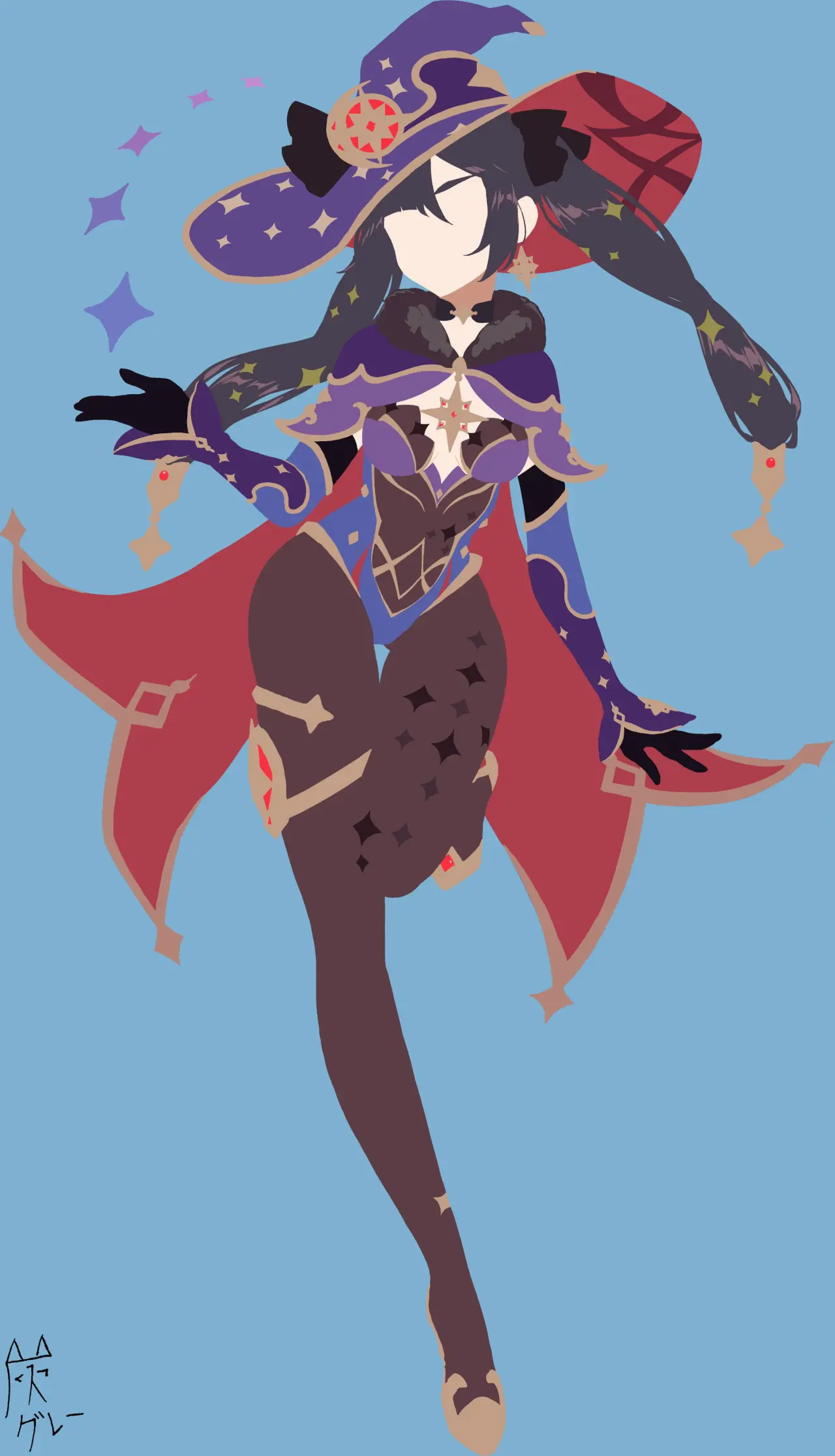 Minimalist Starry Witch – blue and purple phone wallpaper, 2350×4096