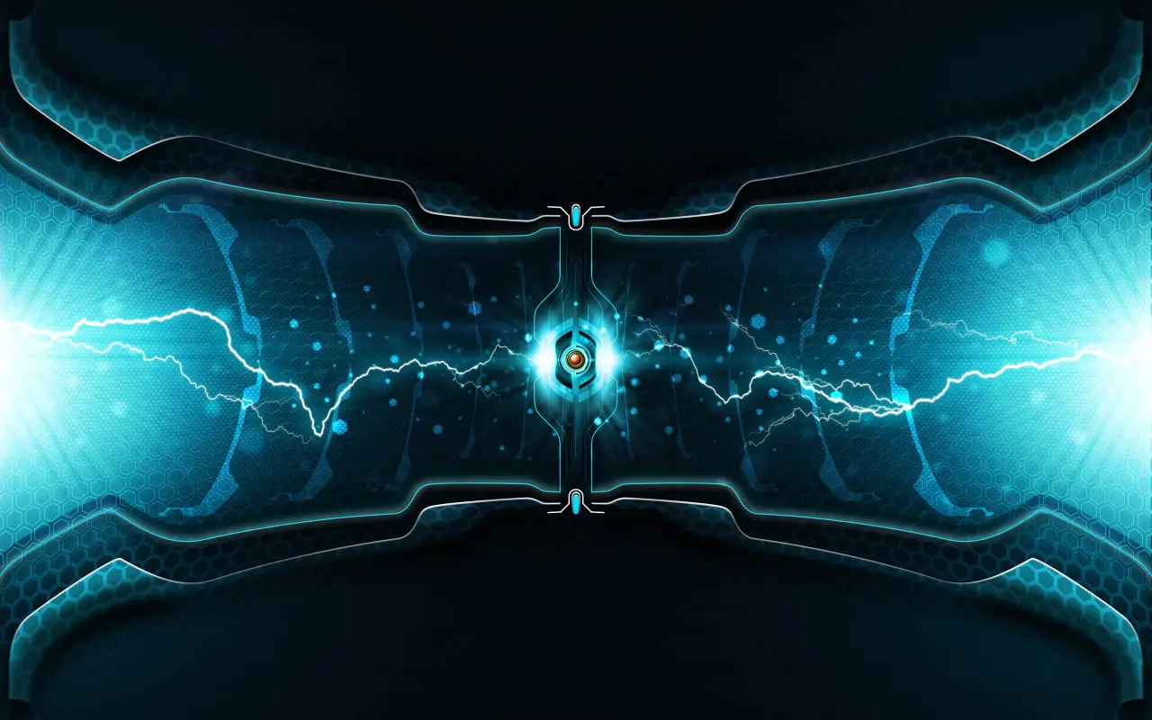Neon Electric Core – black and blue desktop wallpaper, 2560×1600