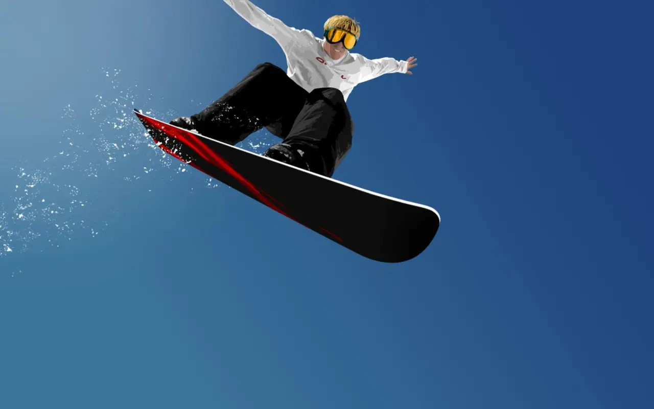 Airborne Snowboard Jump – purple and blue desktop wallpaper, 1680×1050