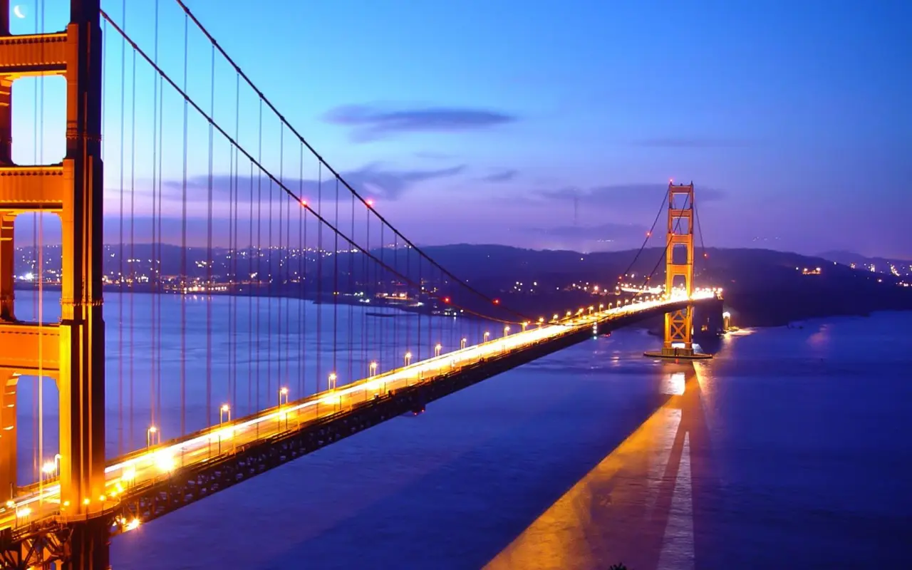 Golden Gate At Twilight – blue and purple desktop wallpaper, 1680×1050