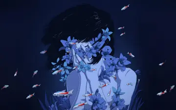 Submerged in Blue Blossoms wallpaper