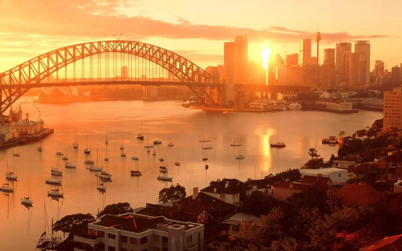 Golden Sunset Over Sydney – brown and beige desktop wallpaper, 1680×1050