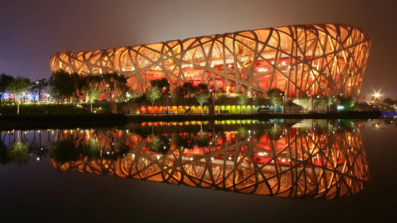 Golden Nest Stadium Reflection – black and brown desktop wallpaper, 1920×1080
