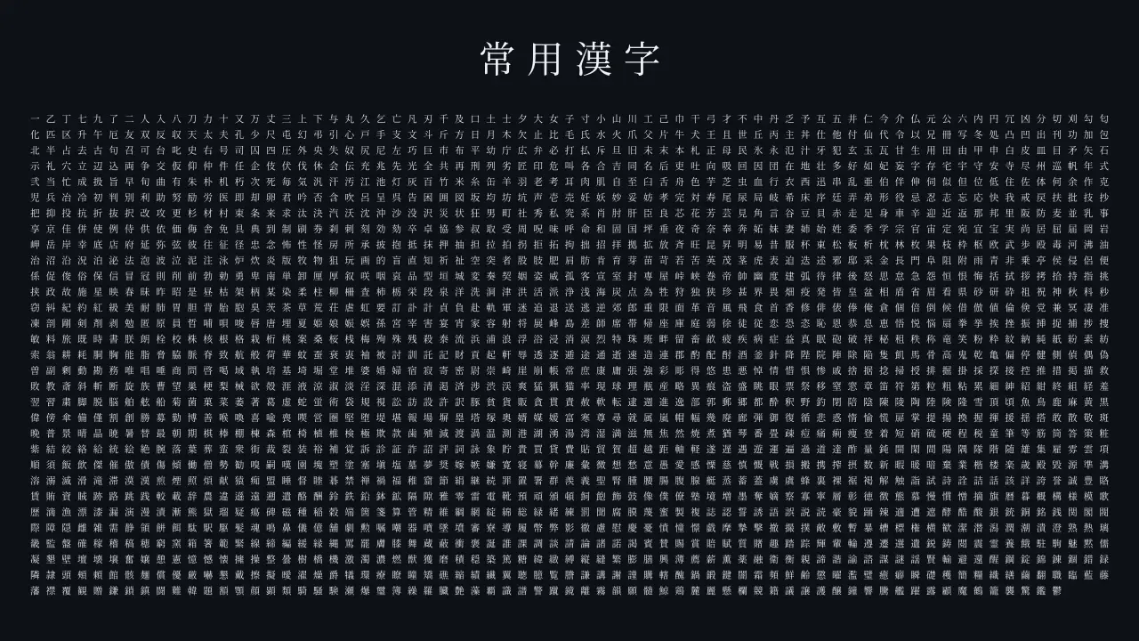 Common Chinese Characters – black desktop wallpaper, 3840×2160