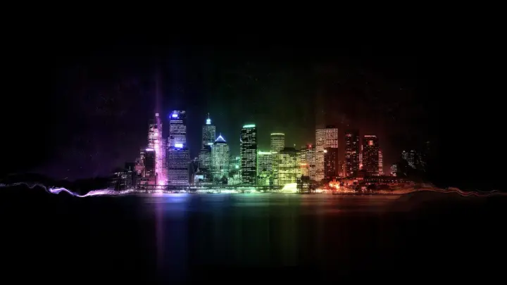 Rainbow City Skyline at Night as a phone lock screen