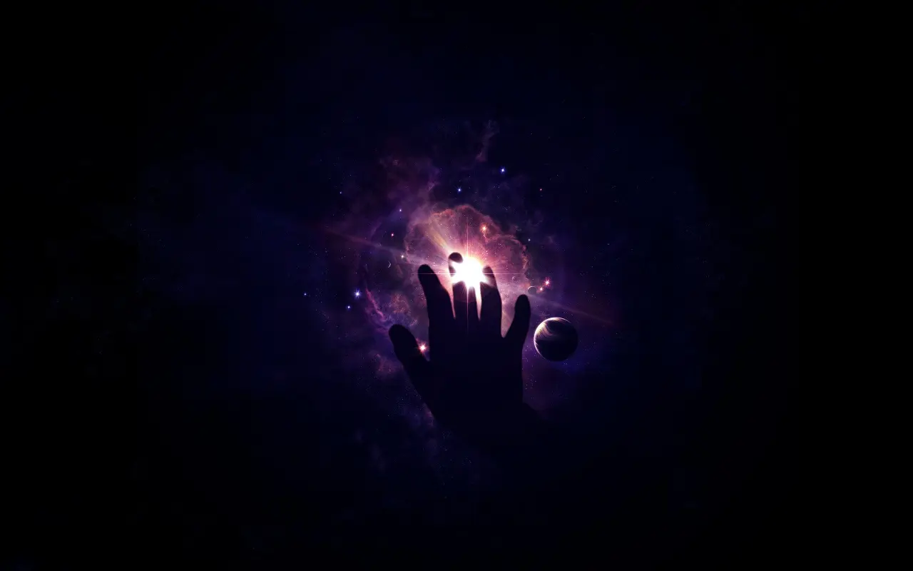 Touching The Cosmos – black and blue desktop wallpaper, 2560×1600