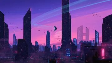 Neon Sunset Over Megacity wallpaper