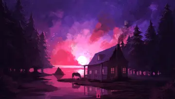 Cabin By The Pink Lake wallpaper