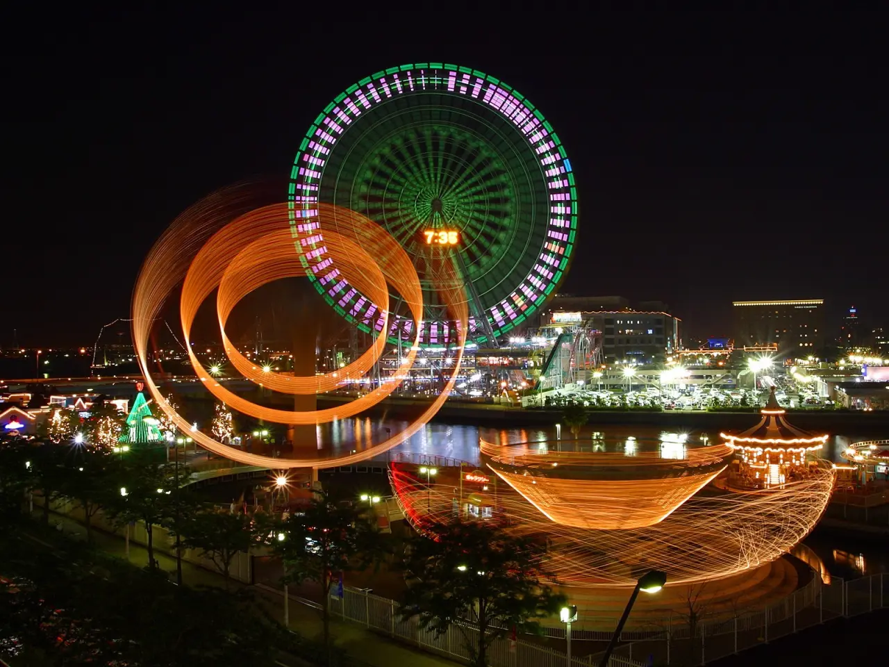 Neon Amusment Park Lights – black and brown desktop wallpaper, 1600×1200