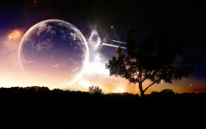 Tree Beneath Giant Moon as a phone lock screen