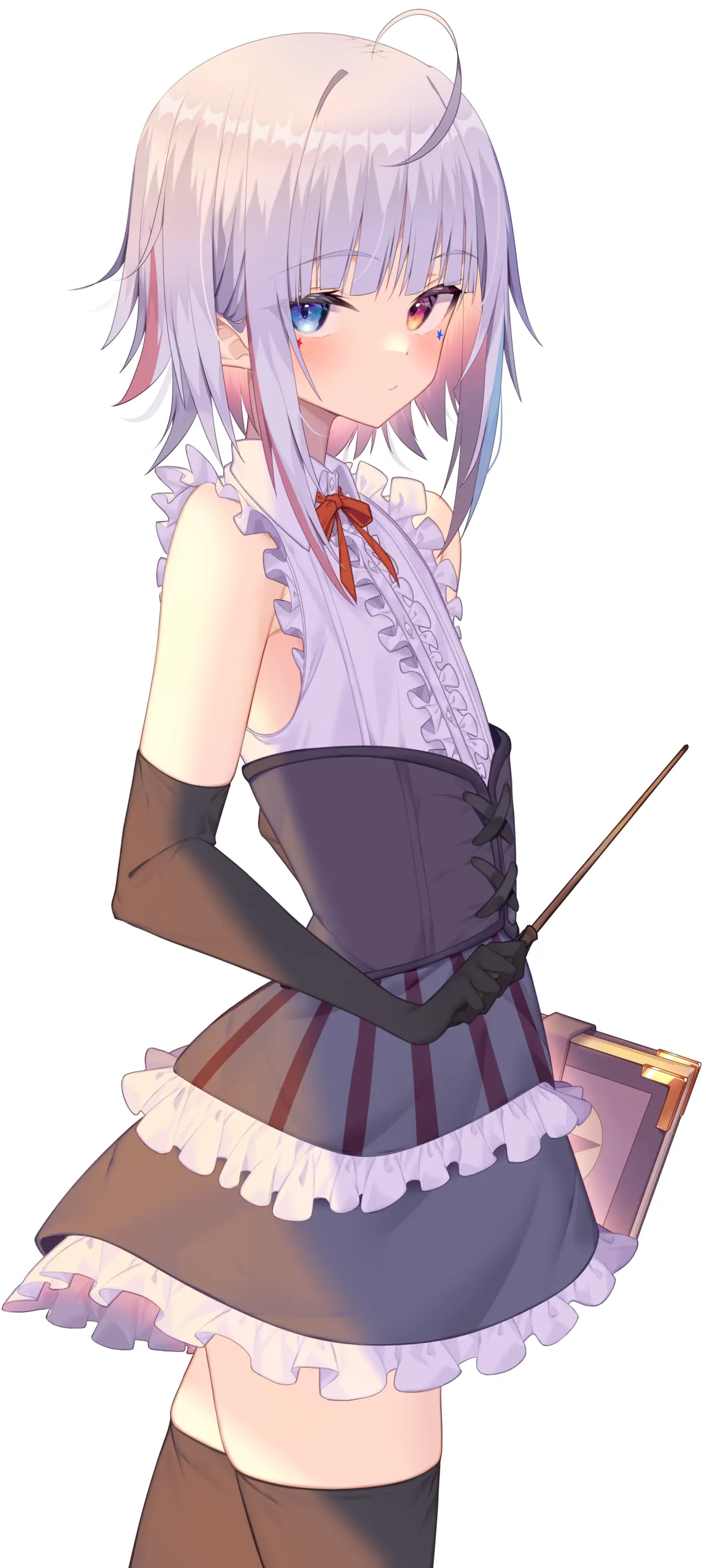 Anime Girl With Wand – white and grey phone wallpaper, 1800×4000