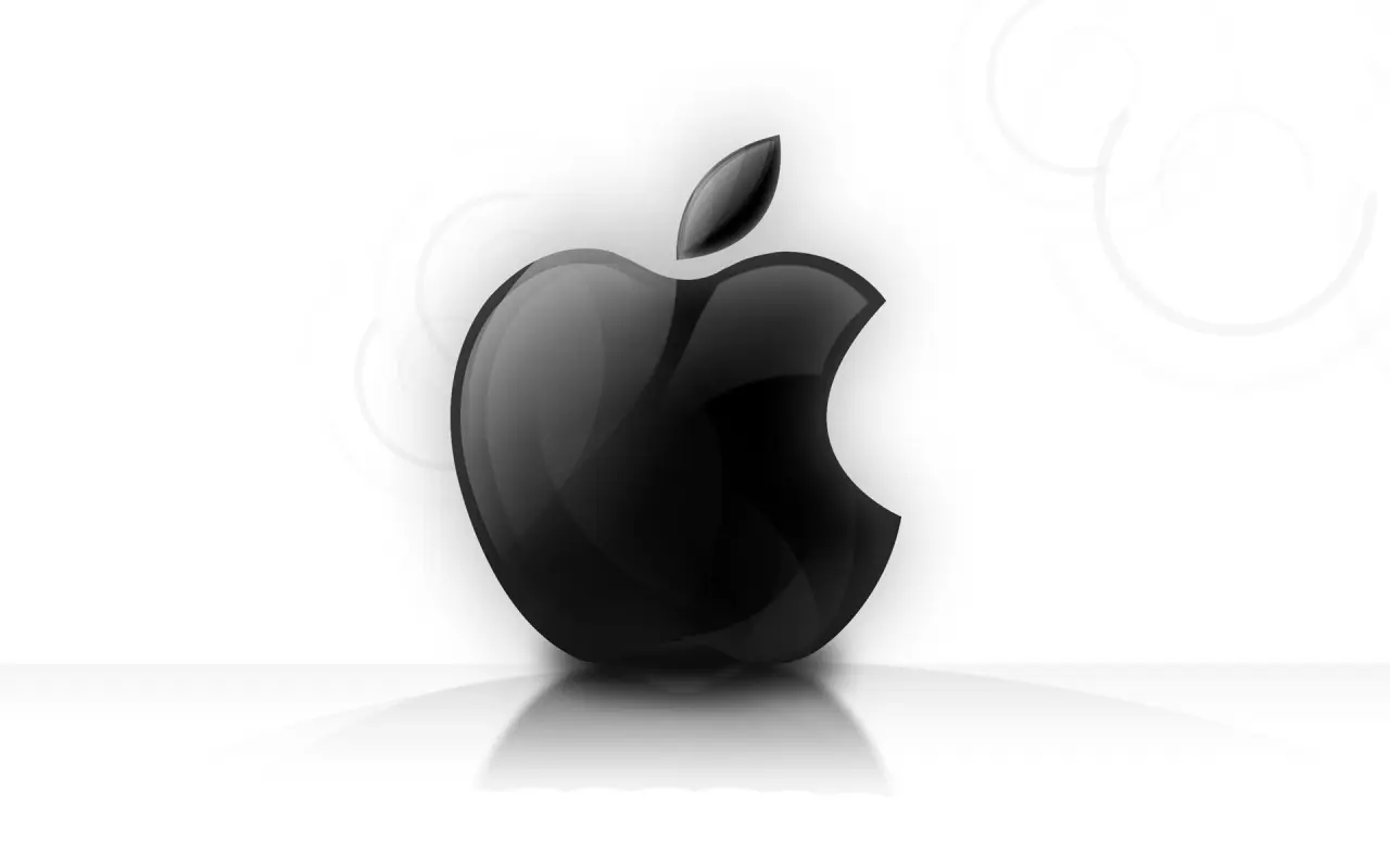 Glossy Apple Logo – white and black desktop wallpaper, 1920×1200