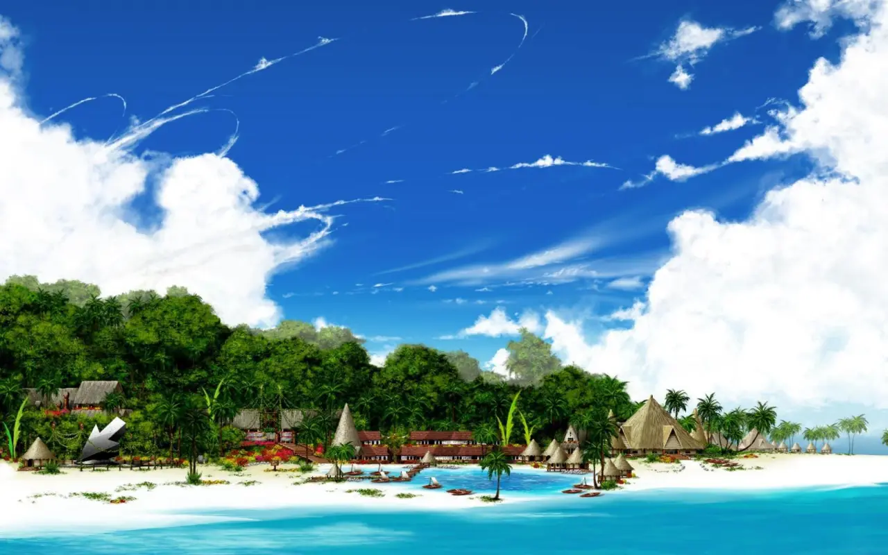 Tropical Island Getaway – blue and white desktop wallpaper, 1680×1050