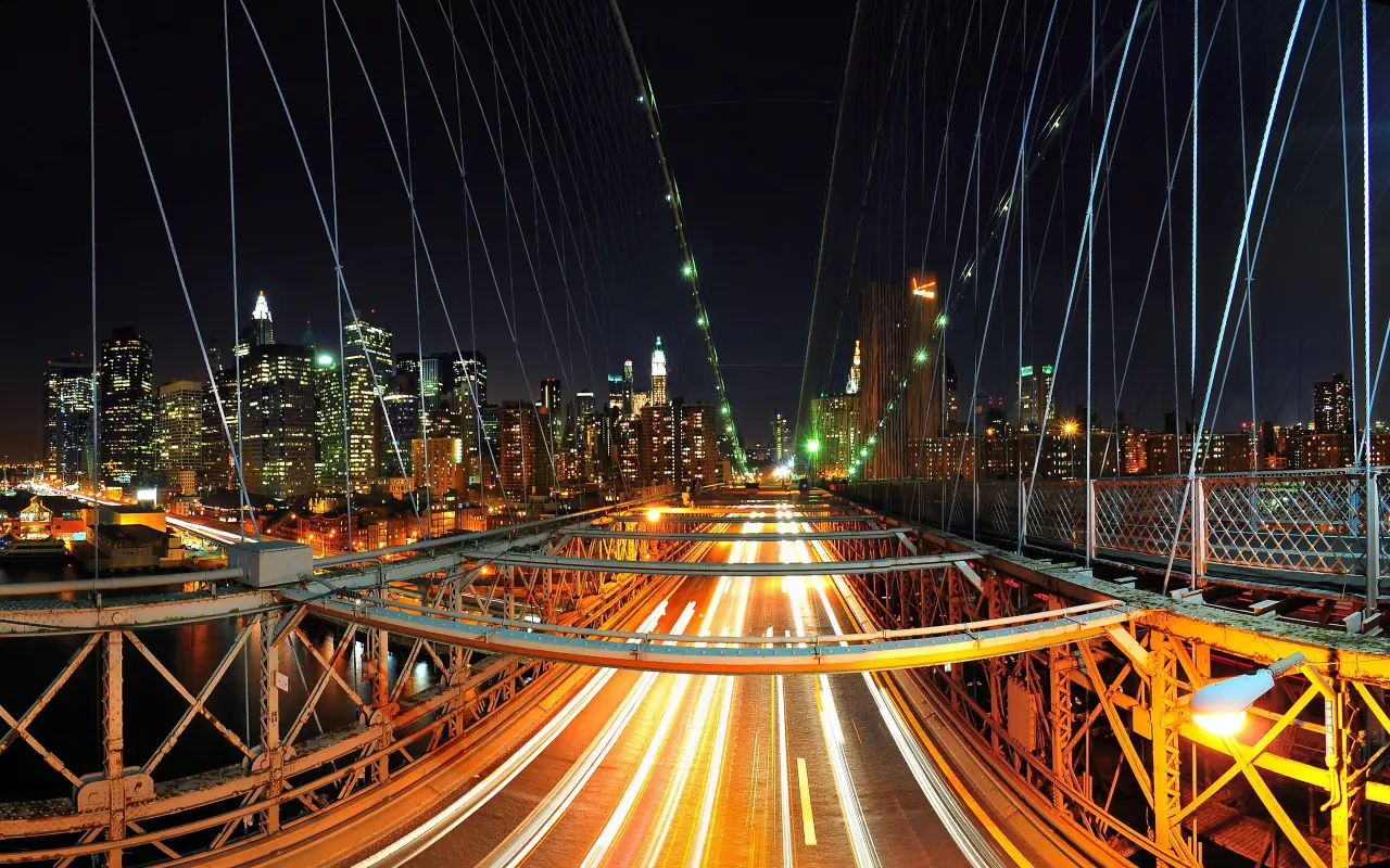 Midnight Bridge Light Trails – black and brown desktop wallpaper, 2560×1600