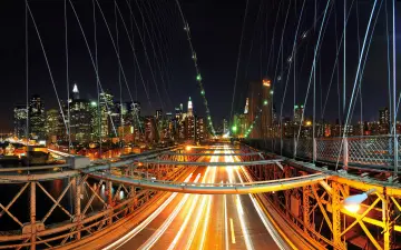 Midnight Bridge Light Trails wallpaper