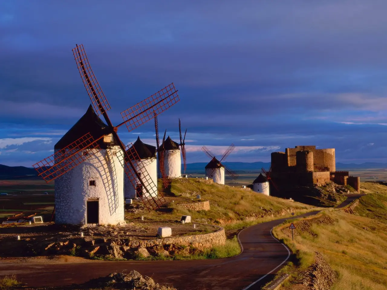 Windmills Of La Mancha – blue and black desktop wallpaper, 1600×1200
