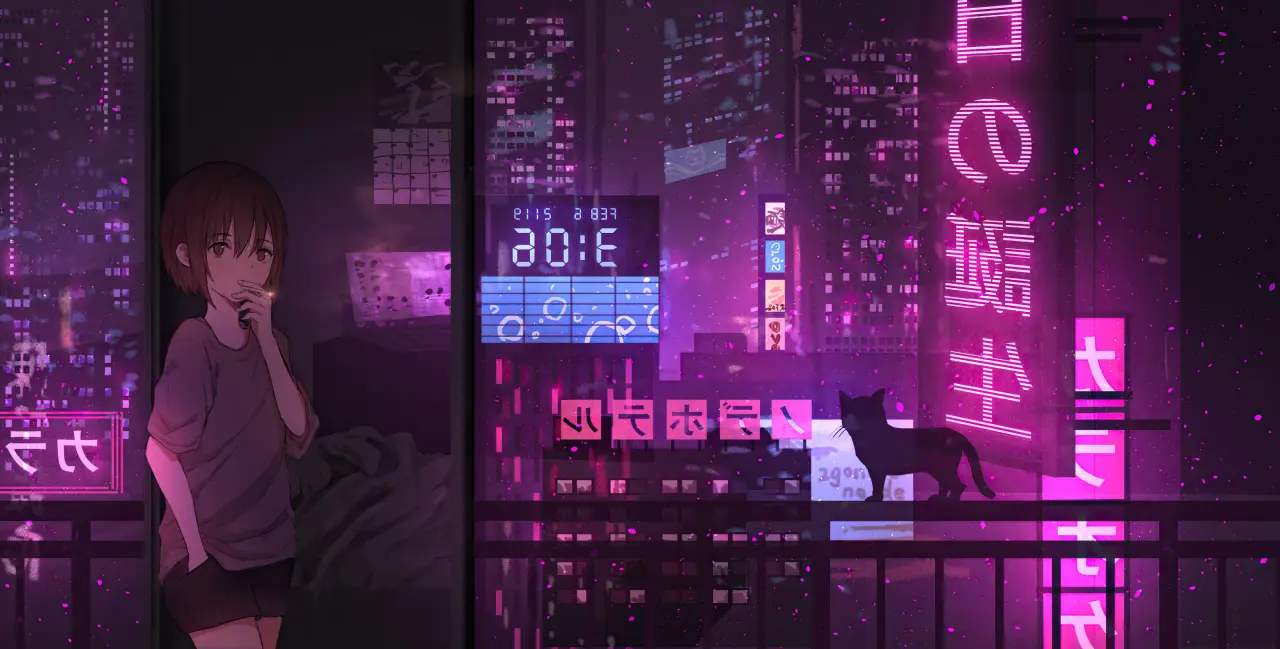 Neon Rain City Nights – blue and black ultrawide wallpaper, 4000×2028