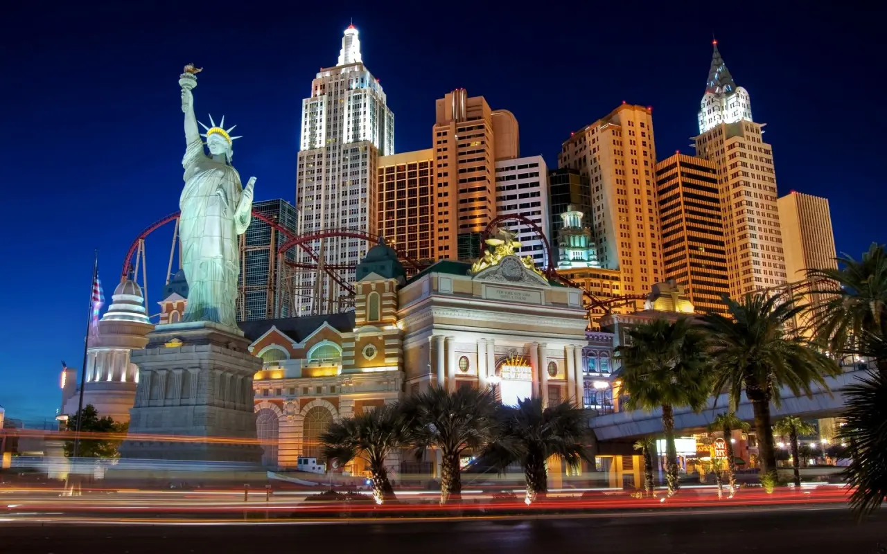 Neon Vegas Skyline Nights – brown and black desktop wallpaper, 1920×1200