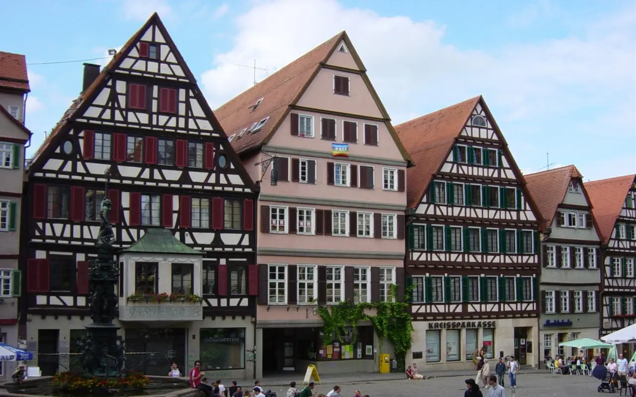 Traditional European Half Timbered Houses – blue and black desktop wallpaper, 1680×1050