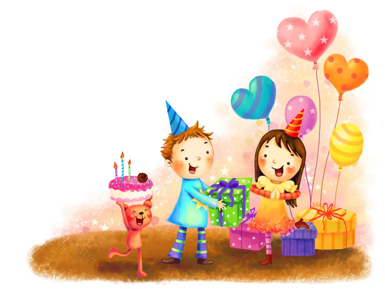 Joyful Birthday Celebration – white and beige desktop wallpaper, 1600×1200