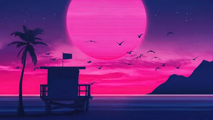 Neon Sunset Beach as a phone lock screen