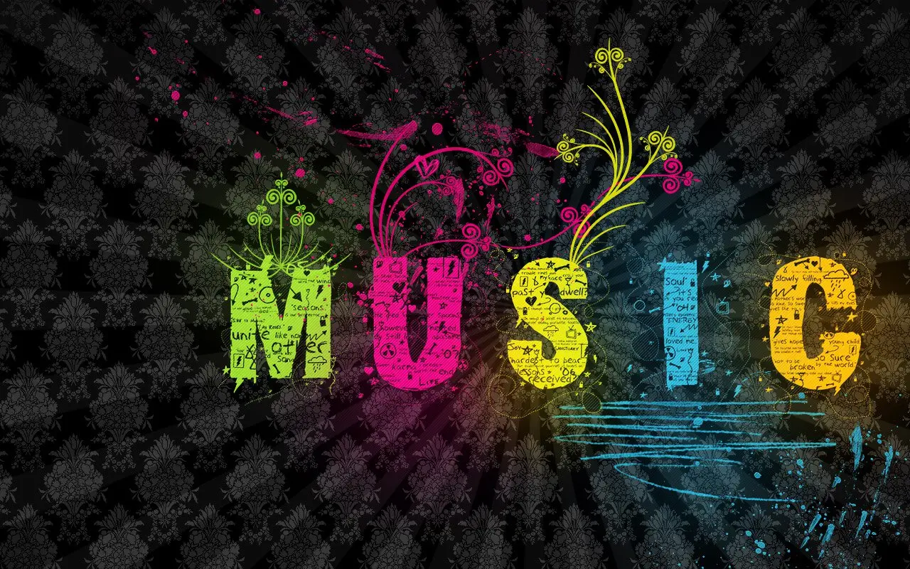 Vibrant Colorful Music Typography – black and grey desktop wallpaper, 1280×800