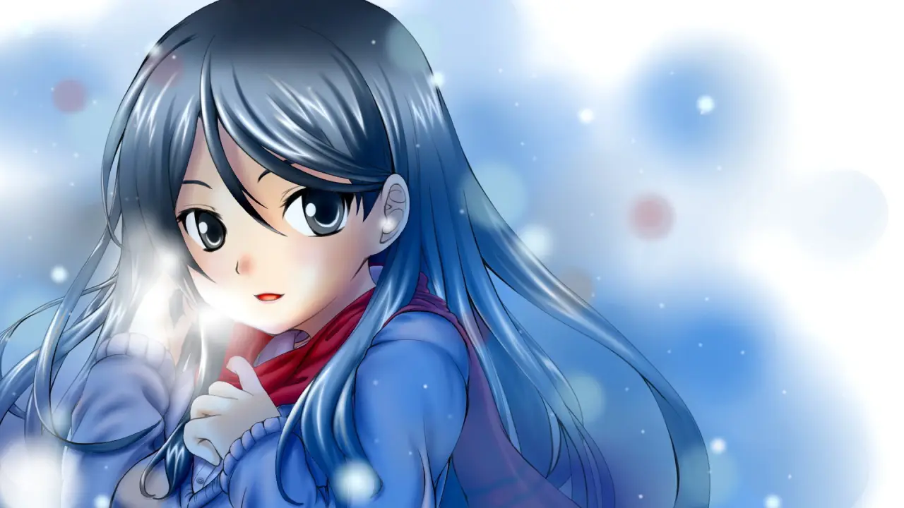 Winter Anime Girl – white and blue desktop wallpaper, 1920×1080