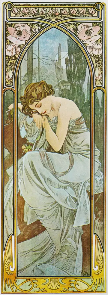 Slumbering Woman in Art Nouveau wallpaper