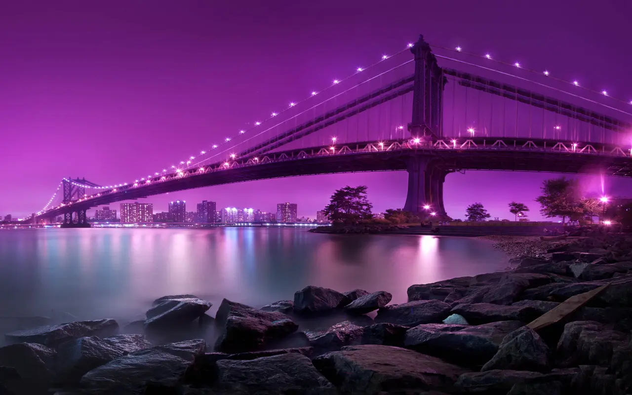 Neon Night Over The Bridge – purple and black desktop wallpaper, 2560×1600