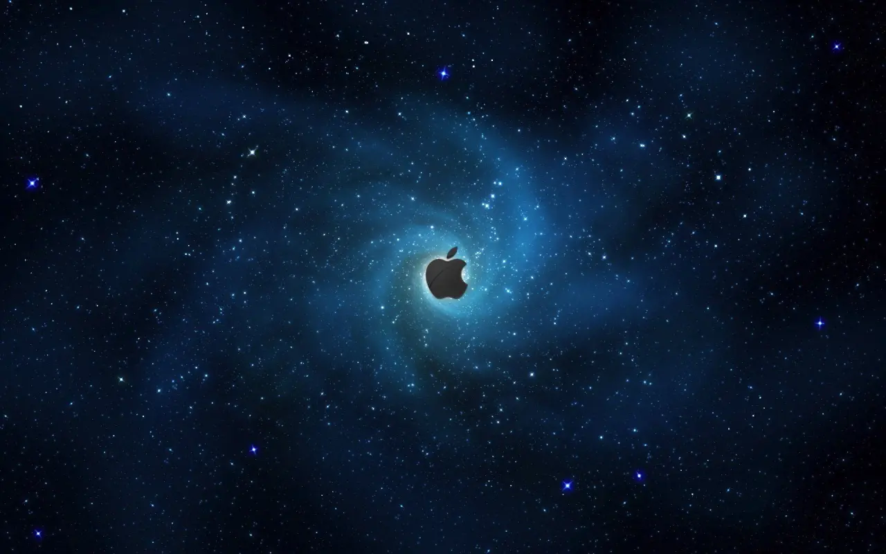 Cosmic Apple Spiral – black and blue desktop wallpaper, 1920×1200