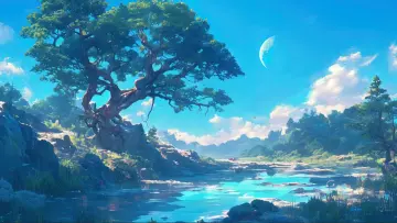 Whispering River Beneath Ancient Tree live wallpaper