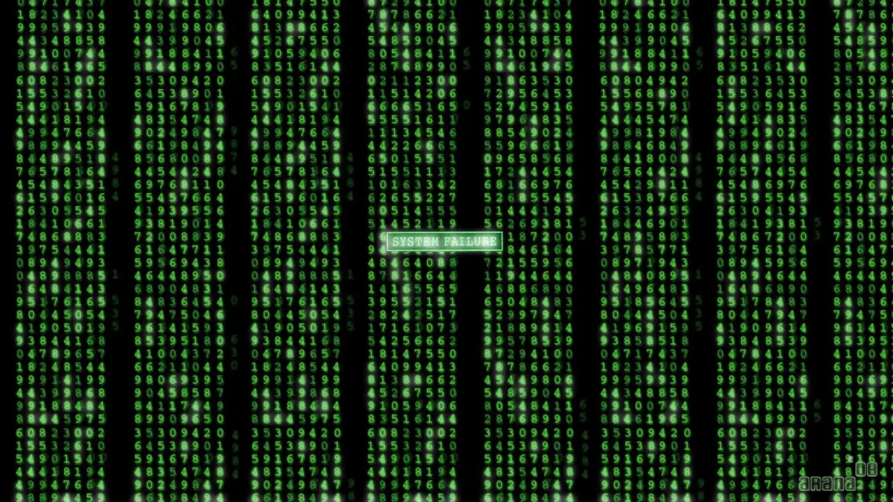 Matrix System Failure – grey and black desktop wallpaper, 1920×1080