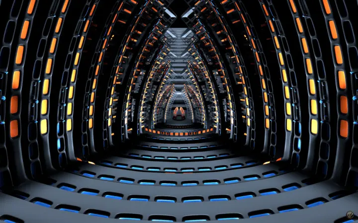 Neon Corridor Perspective as a phone lock screen