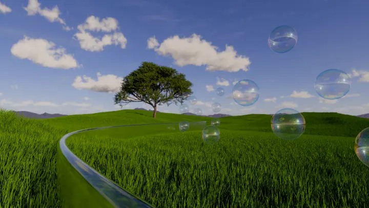 Floating Bubbles Over Meadow as a phone lock screen