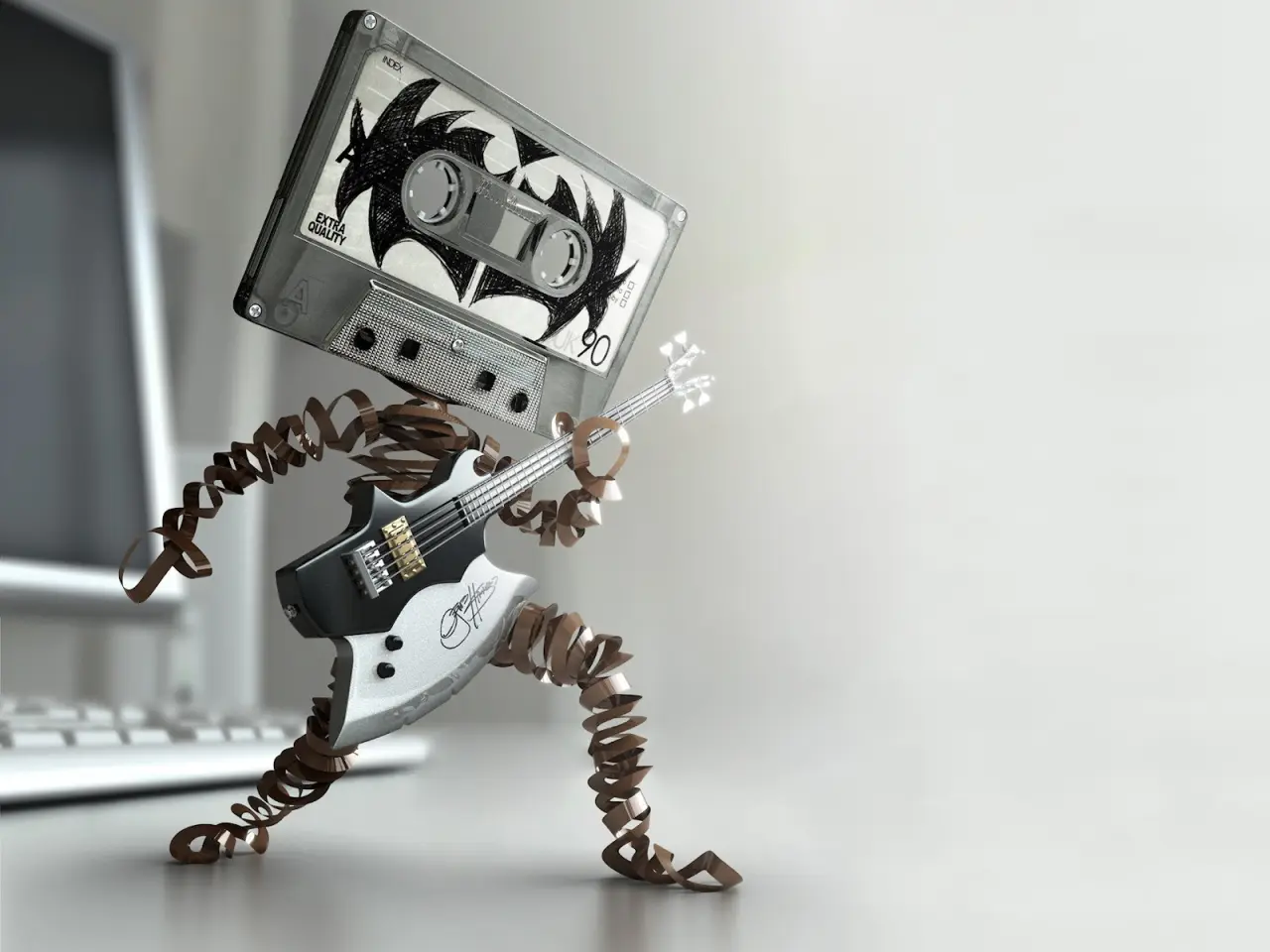 Cassette Tape Rocker – grey desktop wallpaper, 1600×1200