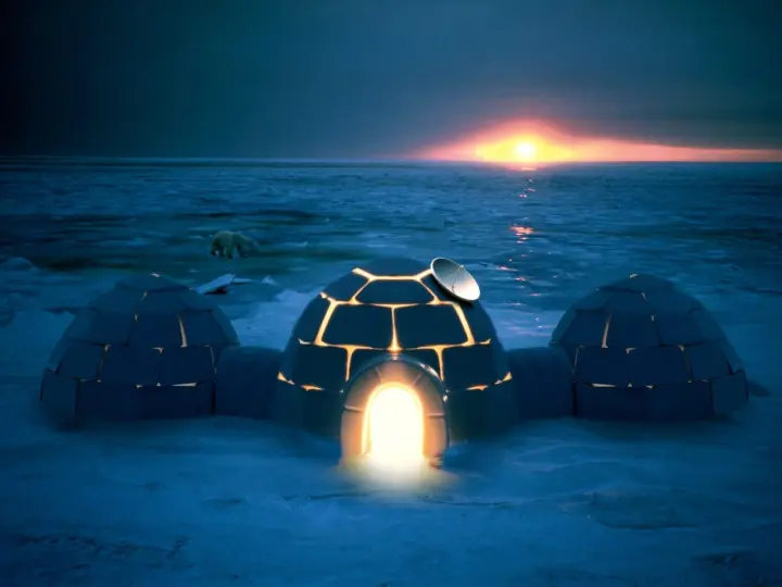 Igloos in Snow – purple and blue desktop wallpaper, 1600×1200